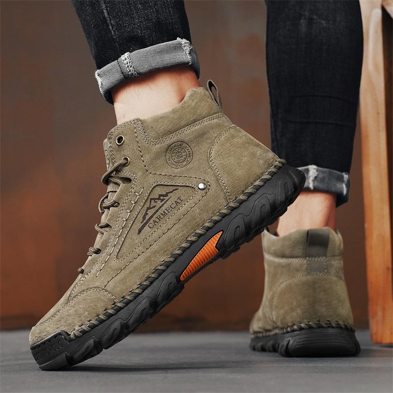 Nuevas Botas de Cuero Hechas a Mano para Hombre para Otoño Diseño Outdoor Zapatillas Hombre Transpirables Zapatos Casuales de Cuero Hombre Botines