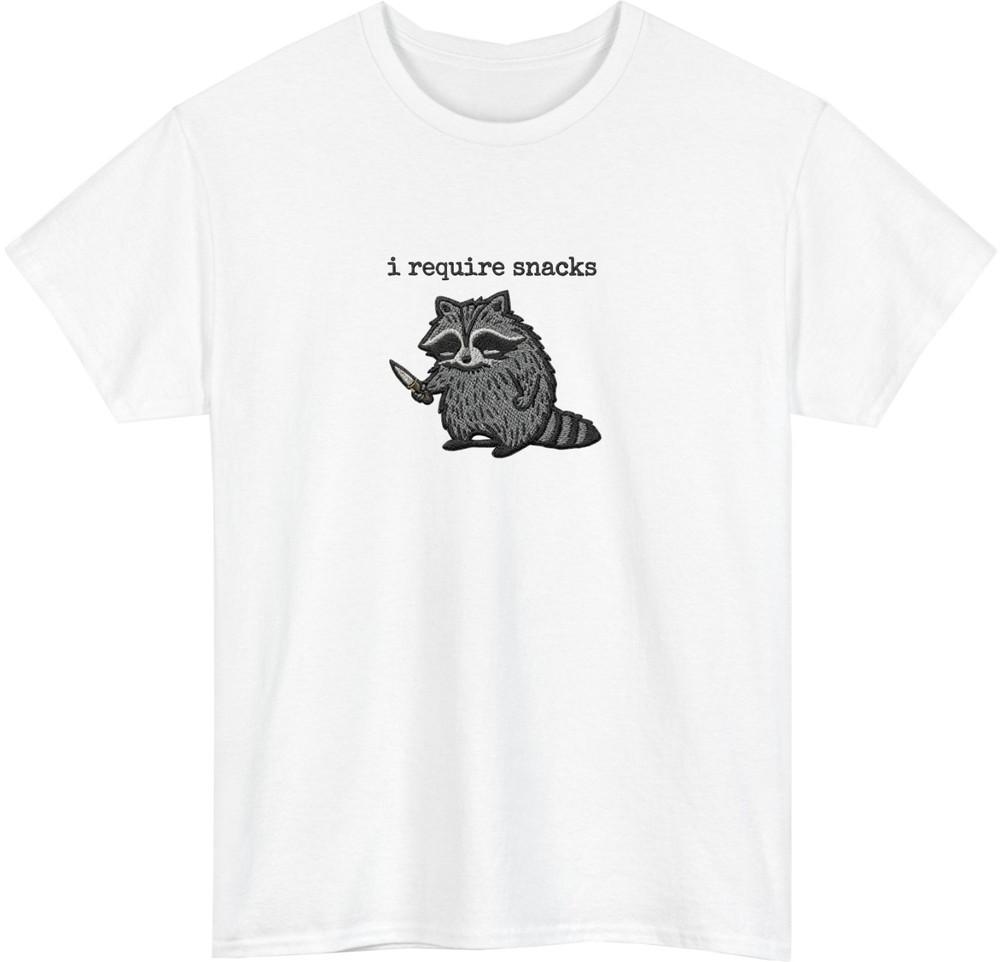 Embroidered Raccoon Snack Lover TShirt Funny Animal Meme Embroidery Tee Top S