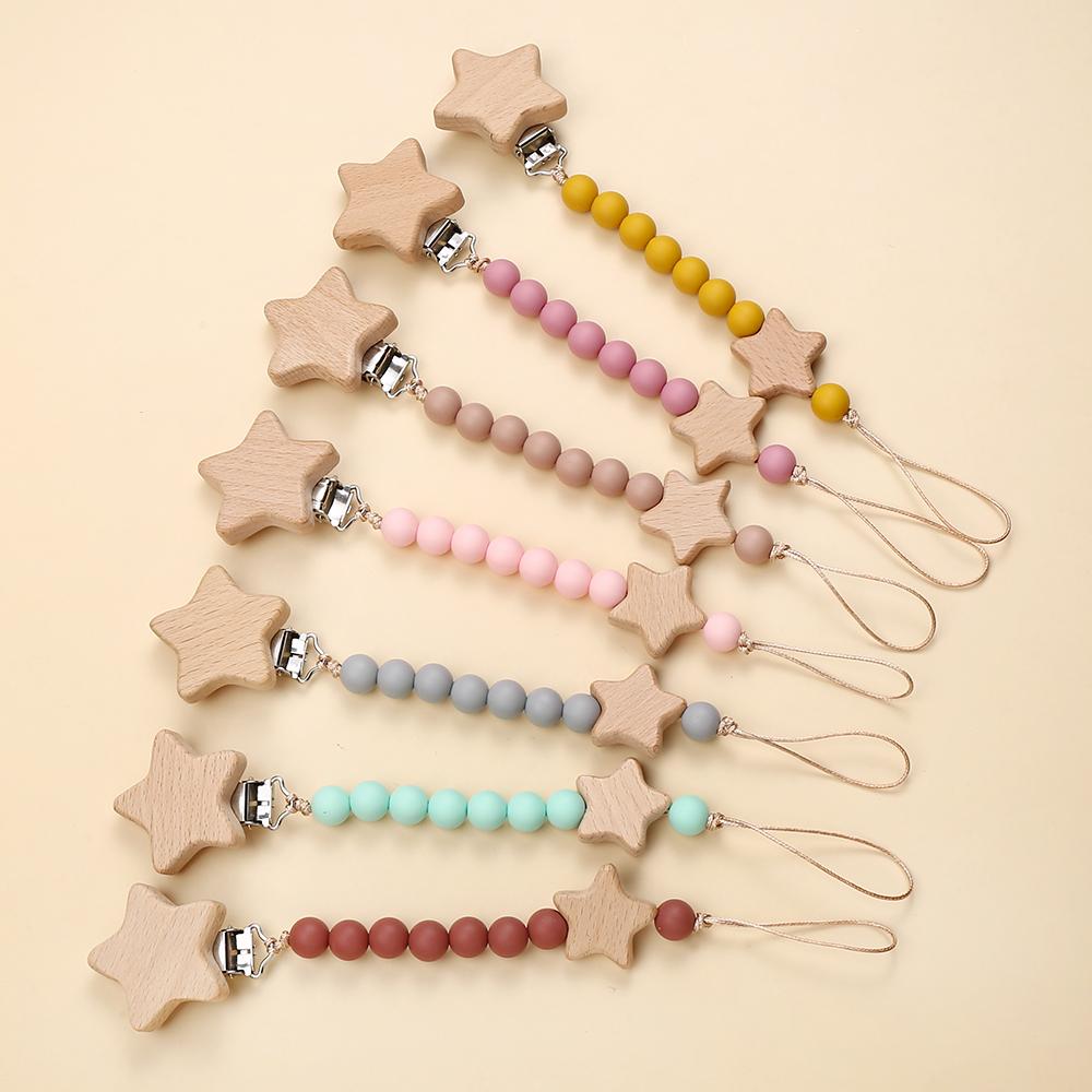 3Pcs Beech Wooden Star Pacifier Baby Pacifier Clip Nipple Holder Dummy Holder Pacifier Clip for Baby Nursing Toys Accessory