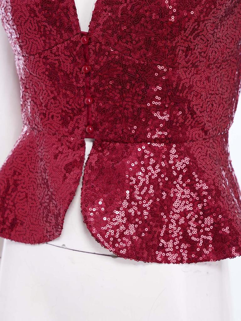 Dámska štýlová vesta jednofarebná s klopami, bez rukávov, so žiarivými flitrovými detailmi, párty top, klubový outfit