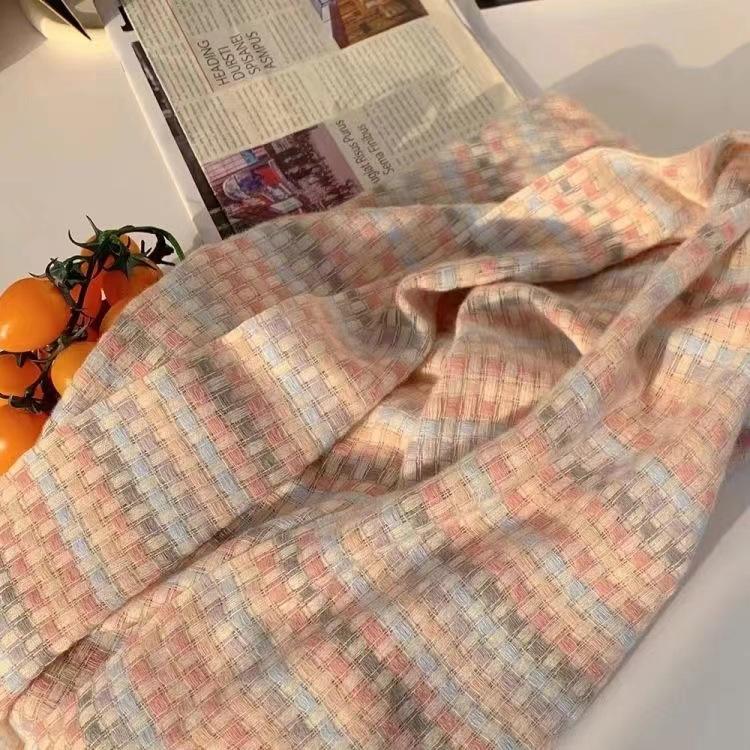Pink scarf women's winter plaid fringed atmosphere shawl thin outer warm versatile skin-friendly scarf