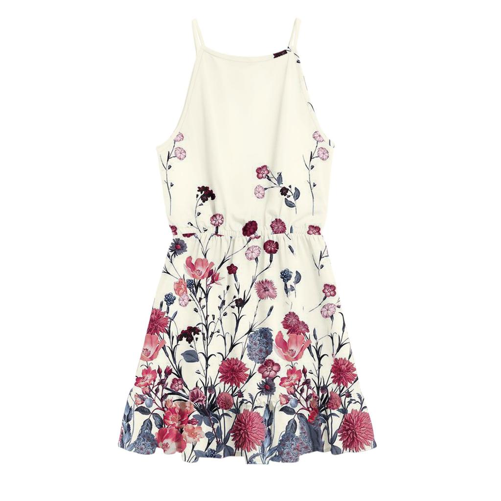 Rochie de vară casual pentru copii, cu gât rotund, culoare uni, fără mâneci