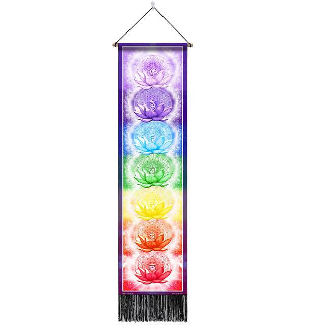 Seven Chakra Tapestry Vertical Wall Hanging Tree of Life Tapestry Tassel Yoga Meditation Tapestry for Bedroom Living Decoration