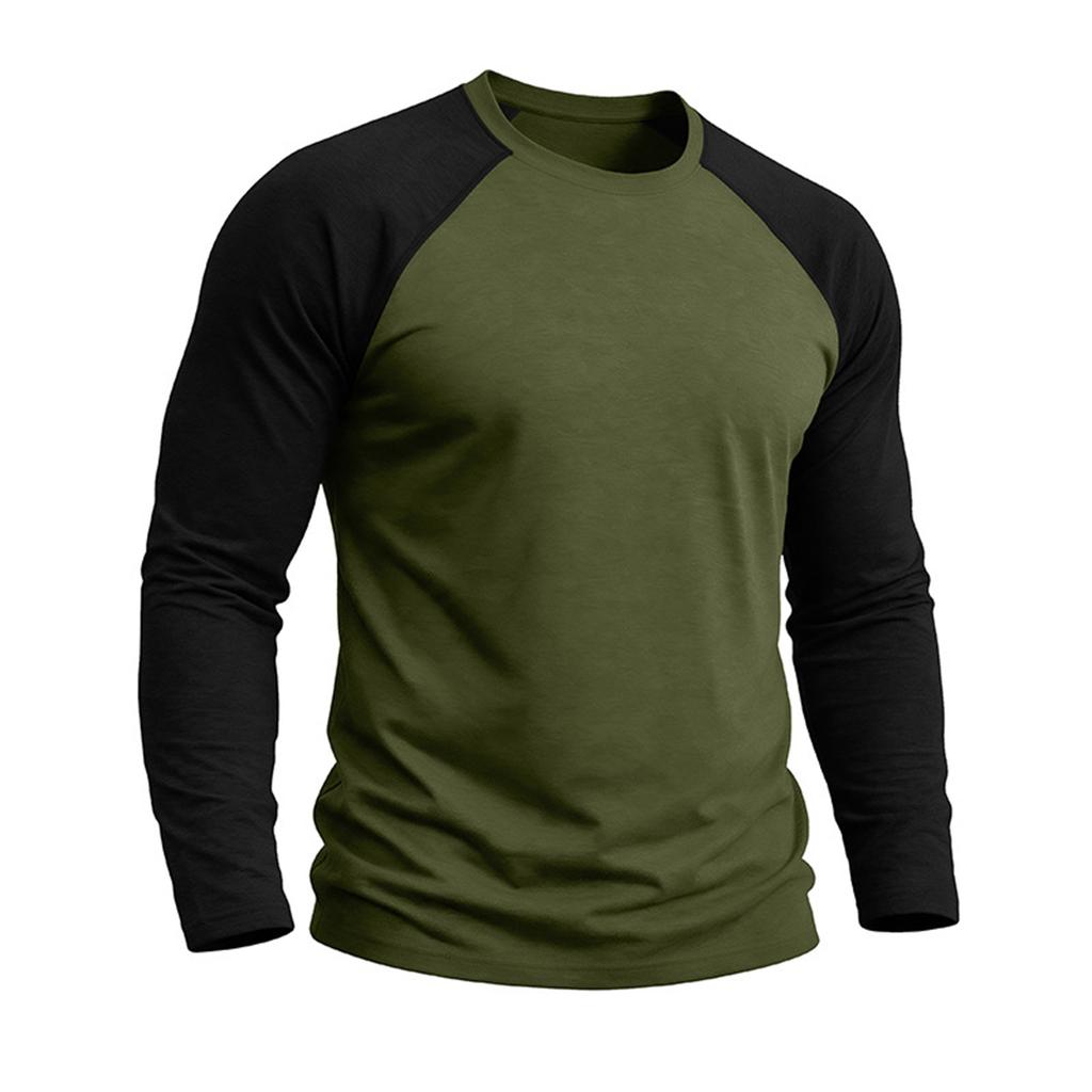 Men's Long Sleeve Color Block T-Shirt Round Neck Casual Basic Top