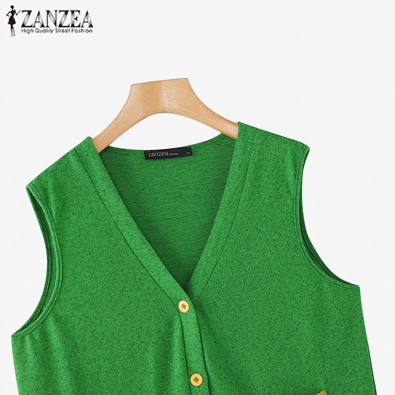 ZANZEA Chalecos sin mangas con bolsillos y bloques de color vintage para mujer