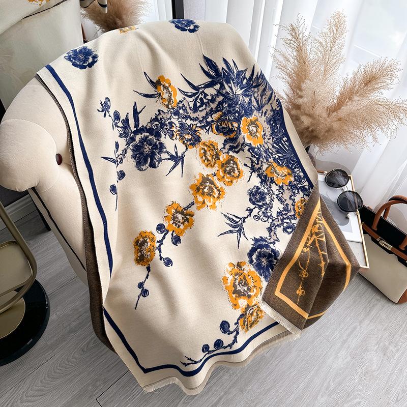 Retro Temperament Printed Imitation Cashmere Scarf Autumn And Winter With High-End Shawl Warm Scarf Women