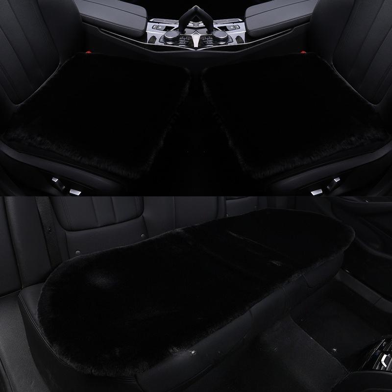 Winter Plush Car Seat Cushion Without Backrest Three-piece Set, Short Plush Warm Single Seat Anti-slip Plush Cushion for Rex Rabbits
