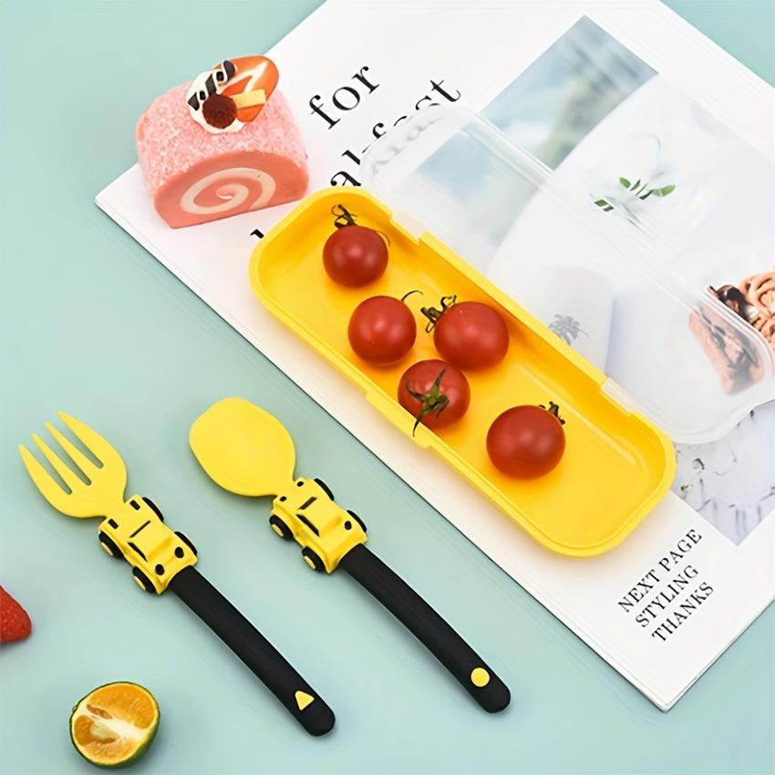 Youngsters's Simple and Cute Cartoon Sports Car Fork and Spoon Youngsters Youngsters's Fork and Spoon Fruit Independent Eating Cartoon Tableware