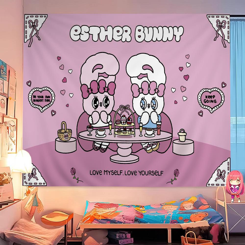 E-Esther-B-Bunny Colorful Tapestry Wall Hanging Hippie Flower Wall Carpets Dorm Decor Japanese Tapestry