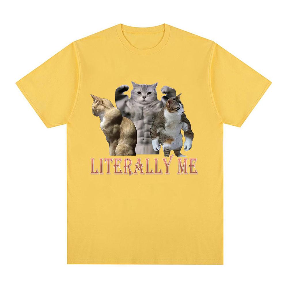 Buff Cats Meme Literally Me T-shirt Fitness Gym Men Fashion Hip Hop Short Sleeve Oversized T-shirts 100% Cotton Casual T Shirts