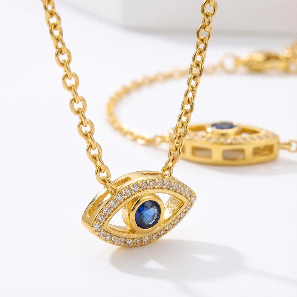 Luxus Vergoldete Zirkon Blaues Böses Auge Anhänger Halskette für Damen Exquisite Türkische Glücksbringer Schlüsselbein Kette Halskette Schmuck Geschenk