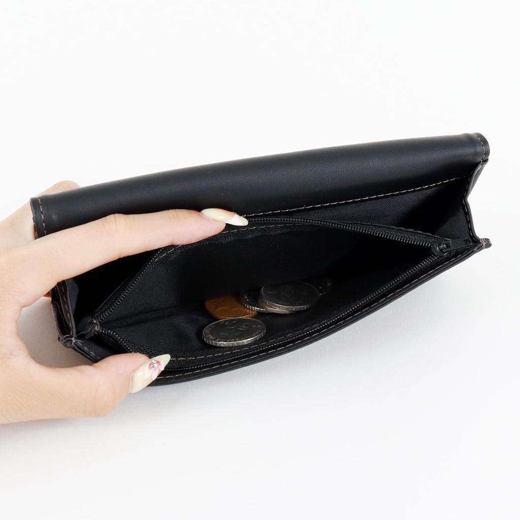 Alpha Cubic Long Genuine Holds 10 Black Men's Wallet, Leather, Thin, Cards, Basic, Simple,