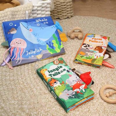 Kinderspellen Vroege Educatie Stoffen Boek Speelgoed Schattige Dieren 3D Driedimensionaal Staart Stoffen Boek Speelgoed voor 1 Jaar Oud Met Rammelend Papier