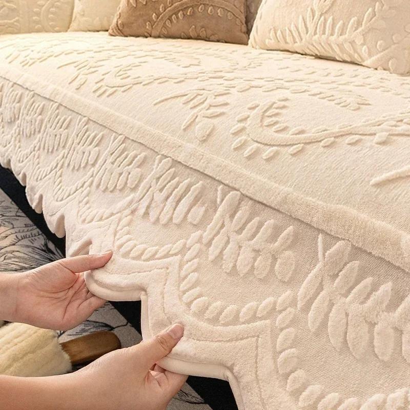 1PC Rabbit Velvet Sofa Covers for Living Room Non-slip Jacquard Soft Sofa Seat Cover Winter Warm Thicken Couch Mat Towel Home