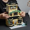 Street View Modular Coffee Restaurant Retro Flower House with Architecture Building Block Sets Toys for Kids
