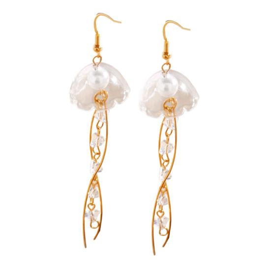 1 Pair Hook Earrings Jellyfish Design Long Draped Tassel Earrings