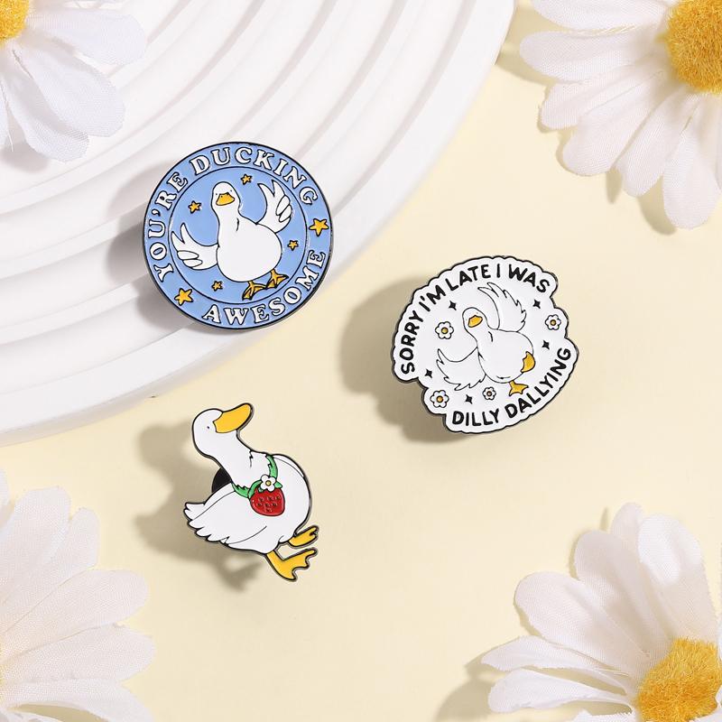 You're Ducking Awesome Enamel Pins Sorry I'm Late I Was Dilly Dallying Brooch Badge Cartoon Ducks Jewelry Gift for Friends