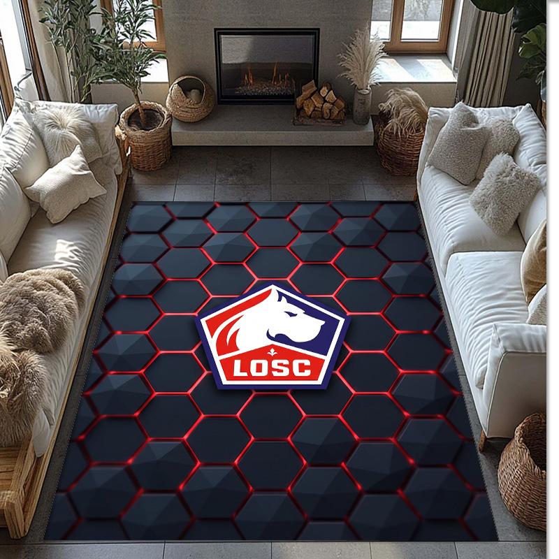 LOSC Lille FC Soccer Football Pattern Soft Area Rug Non Slip Indoor Floor Carpet Sports Decor Mat for Bedroom