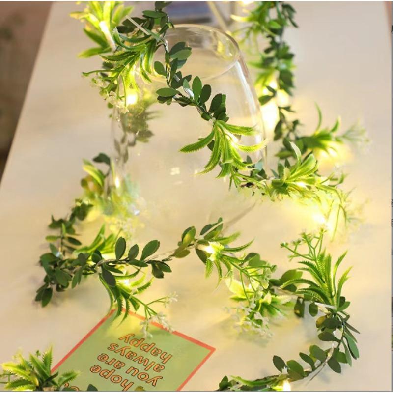 1pc White Rose With Green Leaf Vine String Light Courtyard Garden Decorative Lamp Battery Operated Suitable For Home Decor