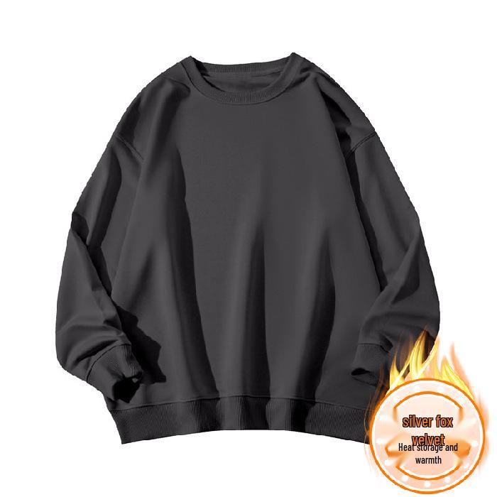 Unisex Heavyweight Fleece-Lined Sweatshirt - Solid Color, Versatile Long-Sleeve T-shirt for Autumn and Winter