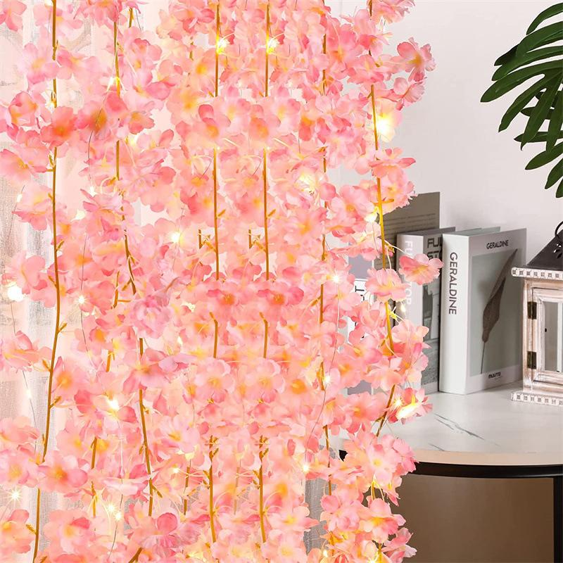 180cm Artificial Sakura Flowers Vine Pink Sakura Garland Sakura Artificial Flowers Wedding Arch Hanging Home Party Decoration