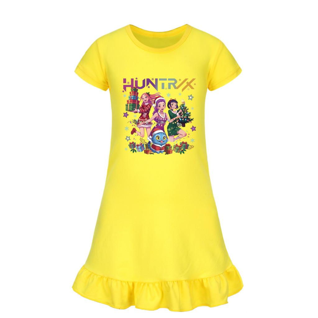 5084 Kids Girls Christmas New Year Mira Zoey Rumi Printed Ruffle Short Sleeves Casual Dress