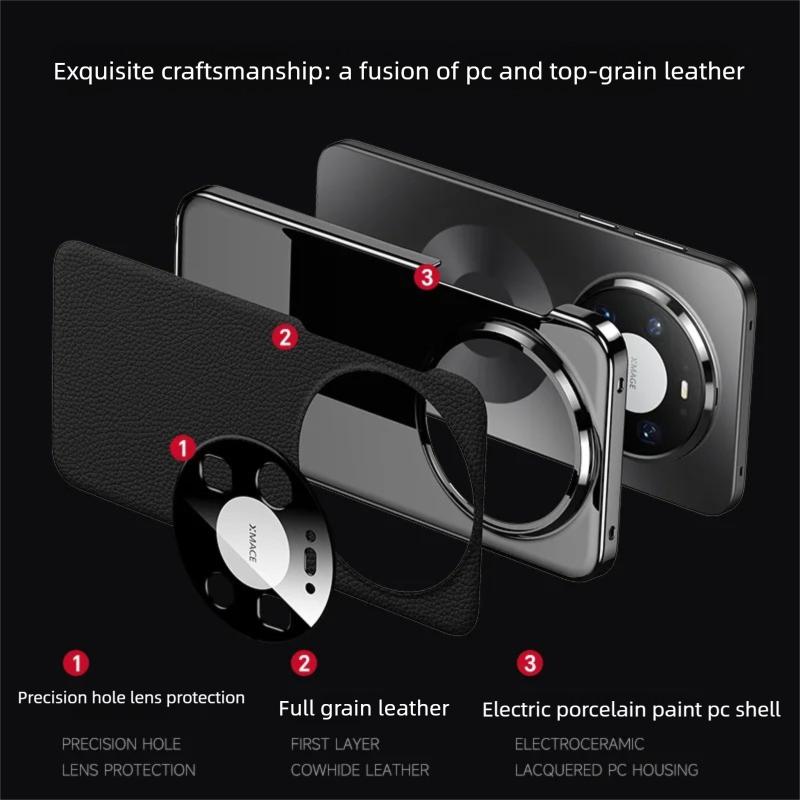 Luxuriöse Schutzhülle aus vollnarbigem Echtleder für Huawei Mate 80 Pro Max RS mit Aussparung für die Kameralinse, klassisches Litschi-Design