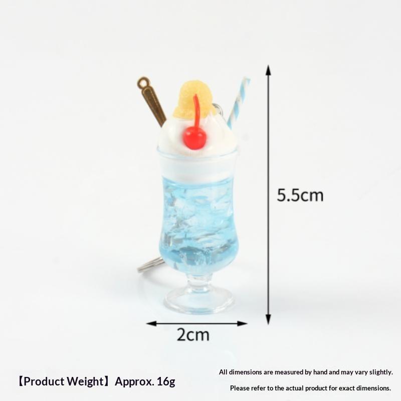 Mini Simulation Drink Cup Keychain Fake Juice Ice Cream Model Hanging Ornament Bag Pendant Decoration Car Keys Holder