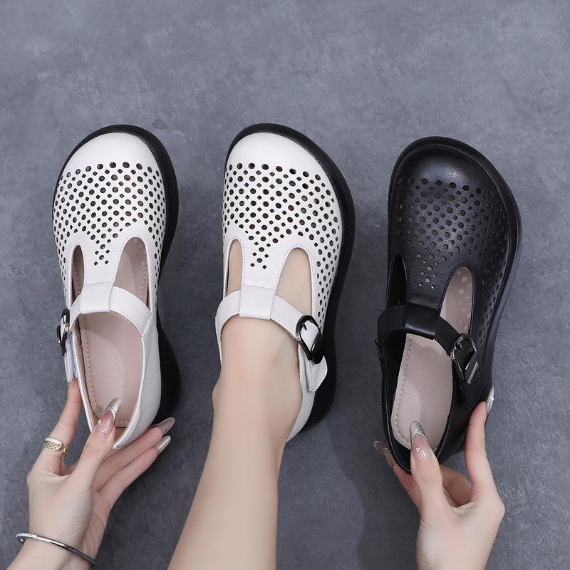 GKTINOO Genuine Leather Closed Toe Sandals For Women Hollow Out Summer Platform Sandals Wedges Leisure Ladies Shoes Handmade