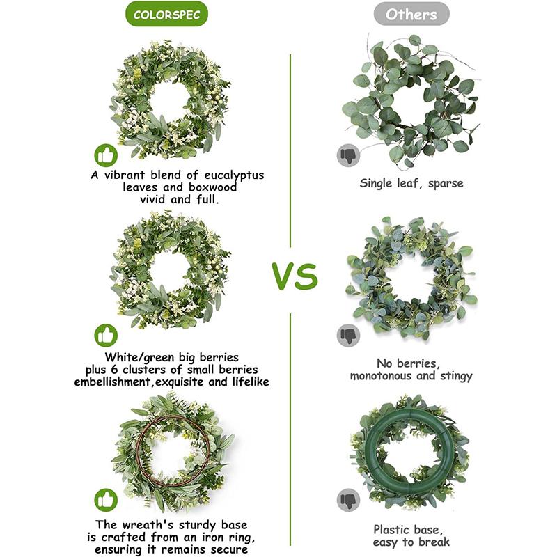 1PC With Berries For Front Door Lush Eucalyptus Leaf Home Artificial Greenery Wreath Holiday Decor 25cm