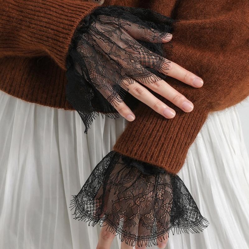 Detachable Wrist Cuffs for Women Wedding Dress Pleated Cuffs Lace Fake Cuffs