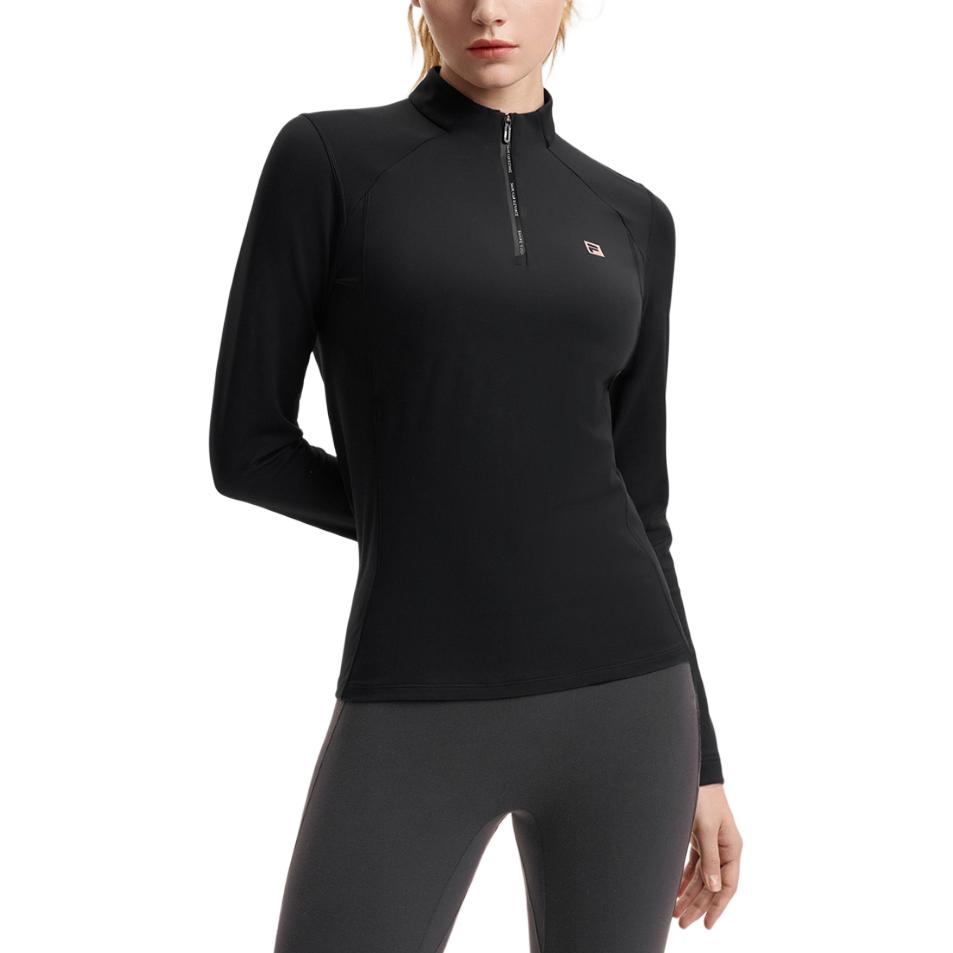 FILA Fleece Mock Neck Half-Zip Knit Long Sleeve T-Shirt Women Tops Deep-Black A11W511218FBK