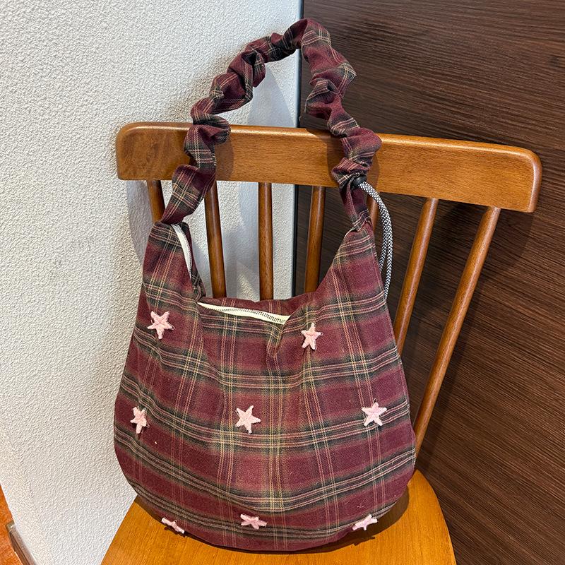 Einfache Sternstickerei Wollene Damen-Schultertaschen Vintage Vielseitig Damen-Umhängetasche Lässige Damen-Handtasche mit großem Fassungsvermögen