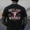 Outlaw Whiskey Bull Skull Western Country Vintage T-Shirt