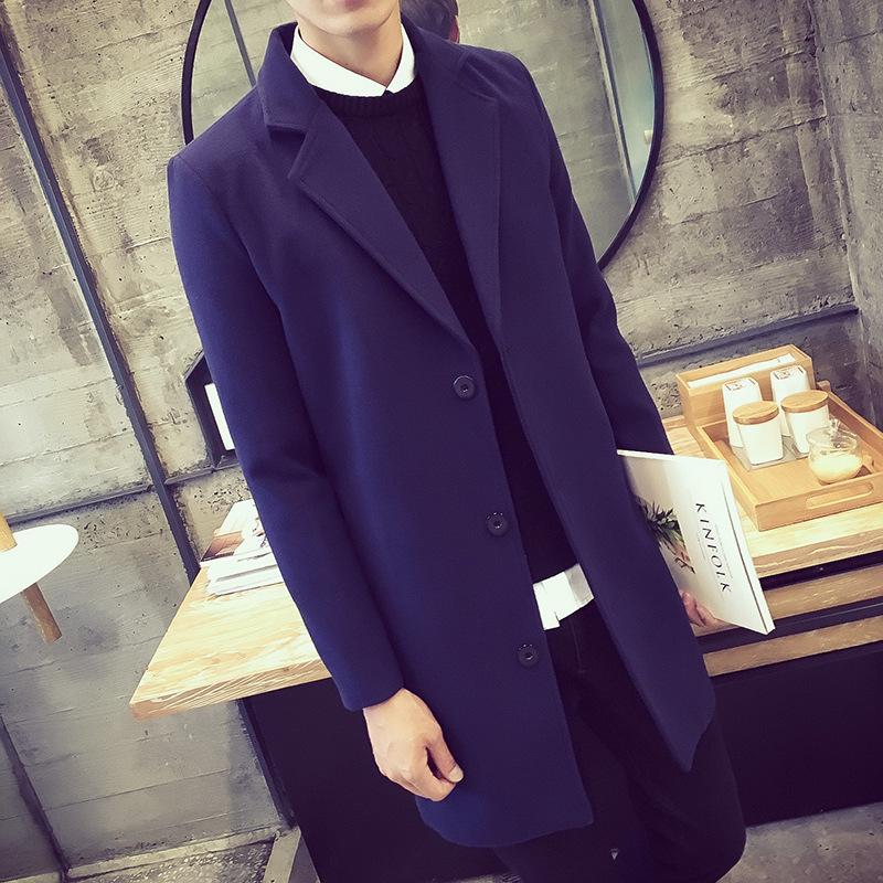 Men's Korean Style Slim Fit Mid-Length Wool Coat - Autumn/Winter Fashion Trench Outerwear