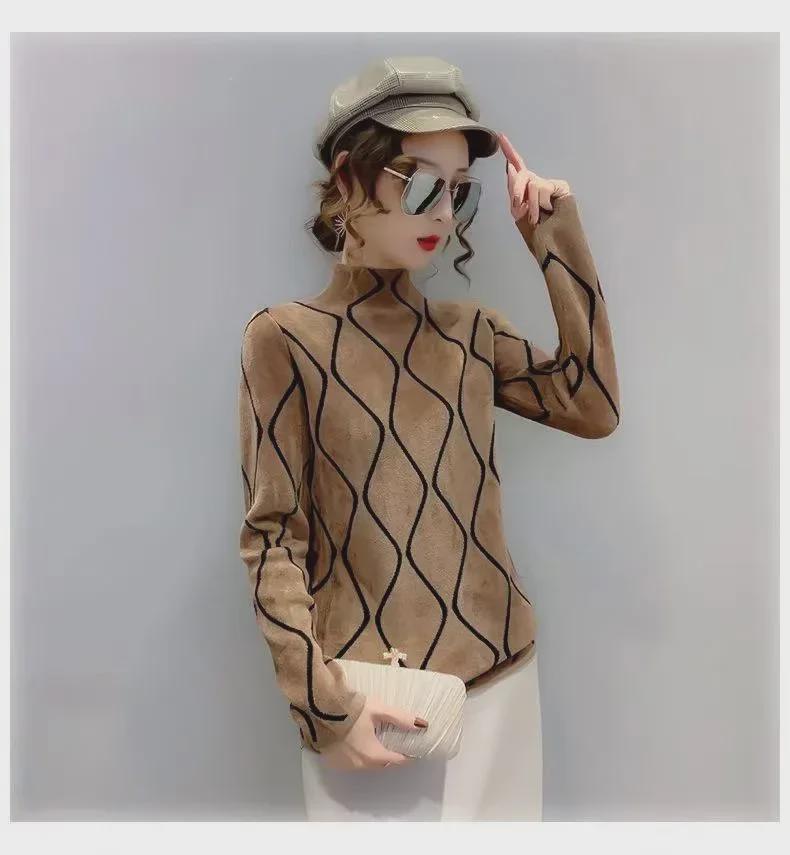 2023 Korejské podzimní/zimní tričko s polovyvýšeným límcem a sametovou podšívkou: Stylový, Silný, Všestranný pro Vnitřní a Vnější Nošení pro Ženy