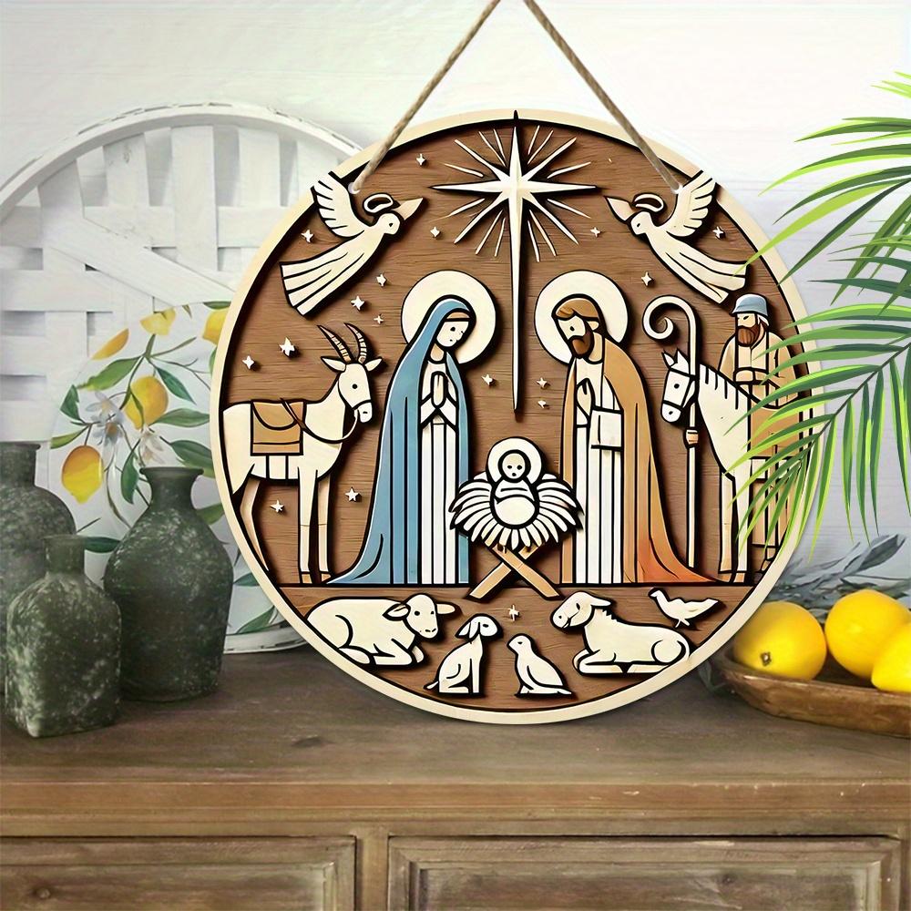 Krippe Holzweihnachtsschild - Navidad Rundes Schild für Haustür, Wandbehang-Dekor - Ideales Weihnachtsgeschenk