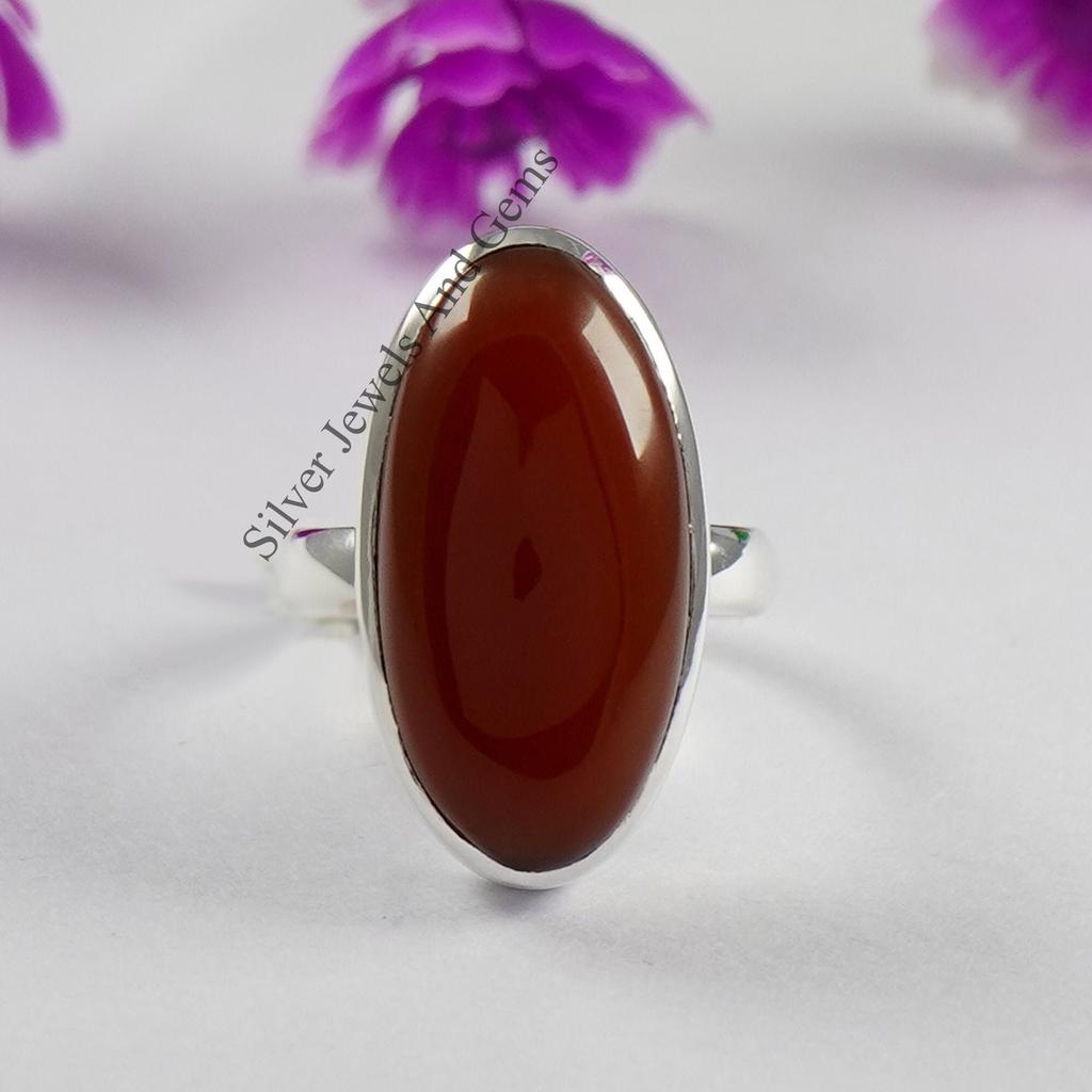 Natural Carnelian Ring, 925 Sterling Silver Ring, Gift for her, Long Oval Carnelian Ring, Gemstone Ring, Promise Ring, Handmade Ring