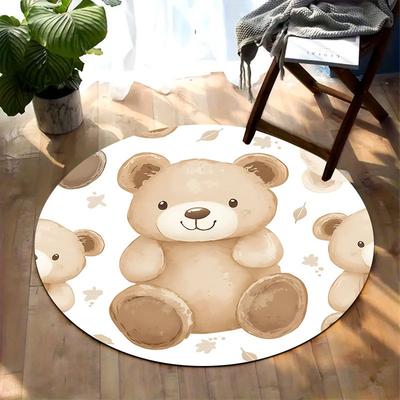 Design of Cute Little Bear Flannel-printed Round Floor Mats Are Slip-resistant Suitable for Room Bedroom Terrace Garden Carpets