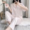 Women's Cute Cartoon Ice Silk Pajama Set - Short-Sleeved Three-Piece Summer Loungewear (TX0043)