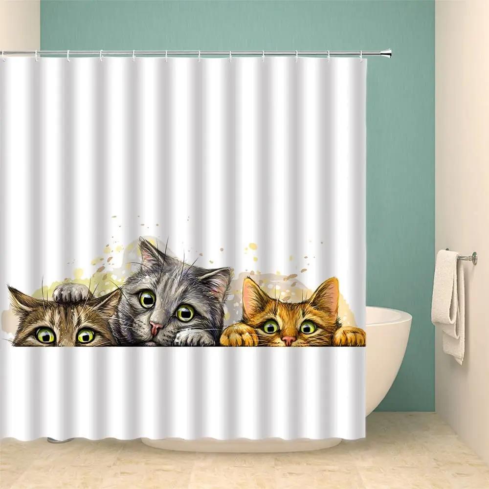 Waterproof Bathroom Shower Curtains Funny Animals Dog Bulldog Pet Pattern 3D Printing Fabric Bath Screens Hanging Curtain Decor