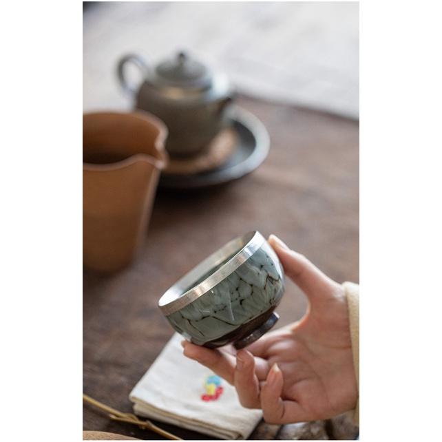 120ml Gilded Ceramic Tea Cup with Ice Crack Glaze Creative Kung Fu Tea Set