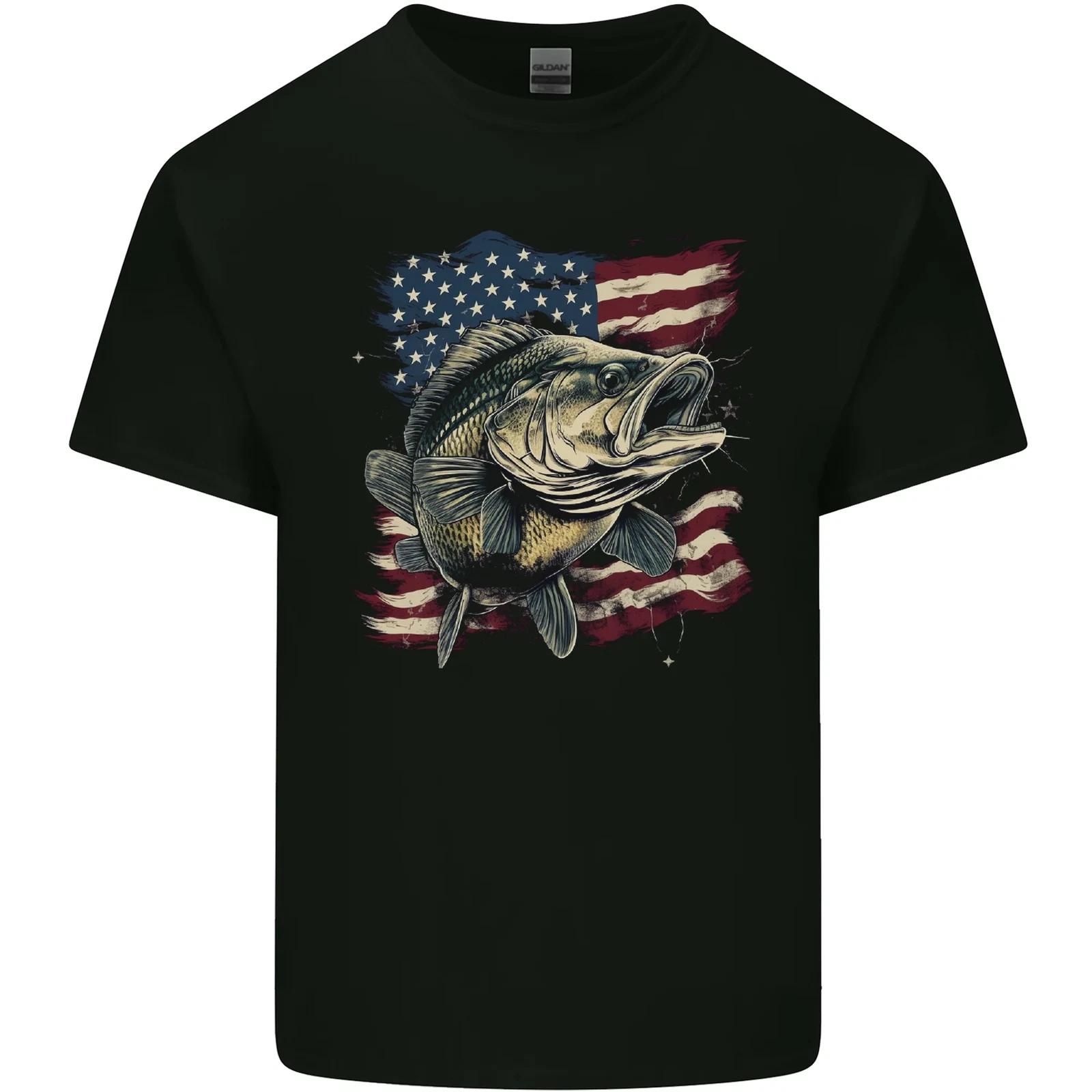 An American Deer With Flag USA Fishing Kids T-Shirt Childrens XL