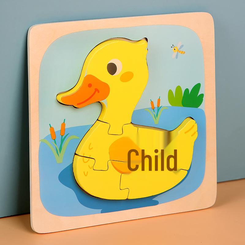 Children's Wooden 3D Animal Puzzle Board for Early Education