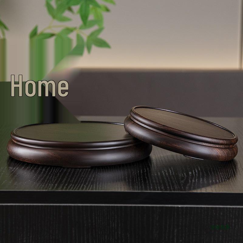 Ebony Bonsai Ornament: Jade Stone Vase, Zisha Teapot, Jianzhan Incense Burner & Solid Wood Base Ebony 8*10*2.5cm