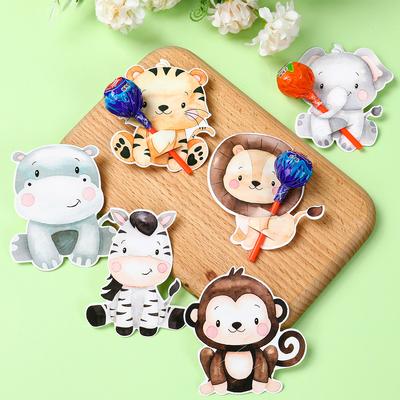 Lizak Papierowe Karty Zwierzęta Dżungli Urodziny Baby Shower Dekoracja na Przyjęcie dla Dzieci Lizak Papierowe Karty Urodzinowe Materiały na Przyjęcie