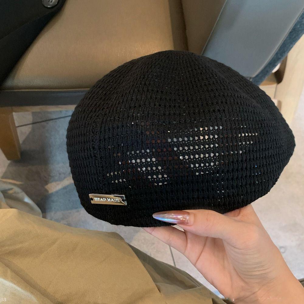 Breathable Weave Hat Vintage Crochet Knitted Cap Brimless Cap Hollowed Out Beret Hat  Beach