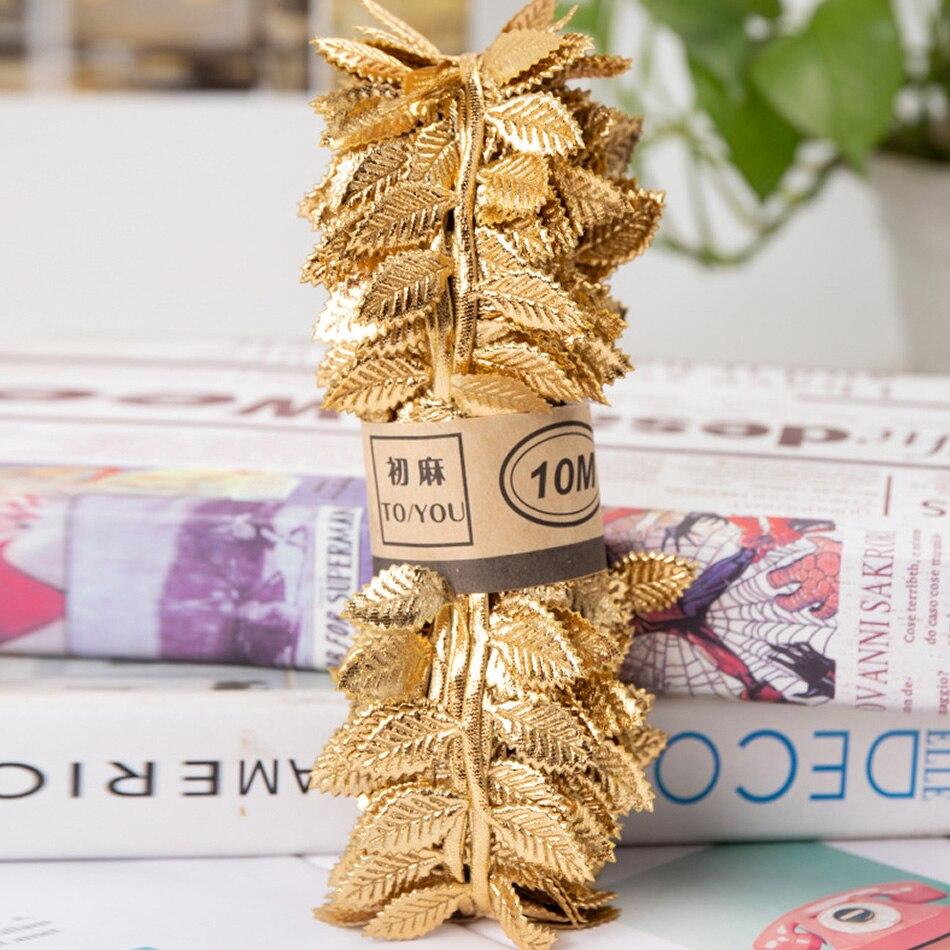 

10 м/рулон ленты с принтом для поделок, подарочная упаковка, банты, золотая лента для домашней вечеринки, свадьбы, декоративная лента ручной работы «сделай сам», лента в виде листьев дерева 10 Meters золотой