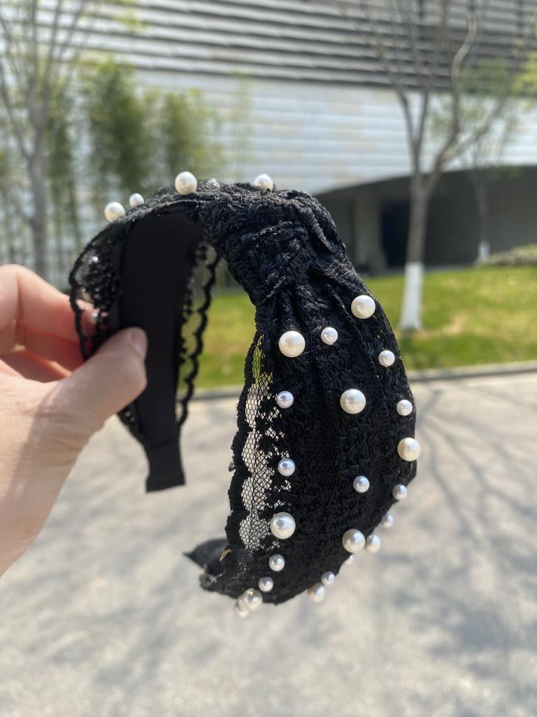 New Beaded Lace Headband Wide-Brimmed Knotted Headband Women's Fashion Face Wash Sweet Retro Headwear