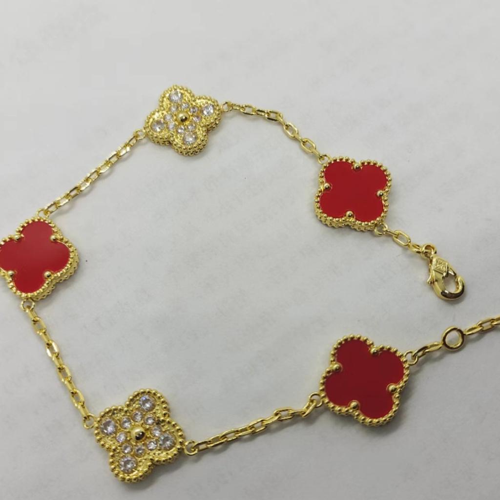 Náramek Pětikvětý jetel Dámský Růžové zlato Bílý perleťový Kapor Chalcedon Černý achát